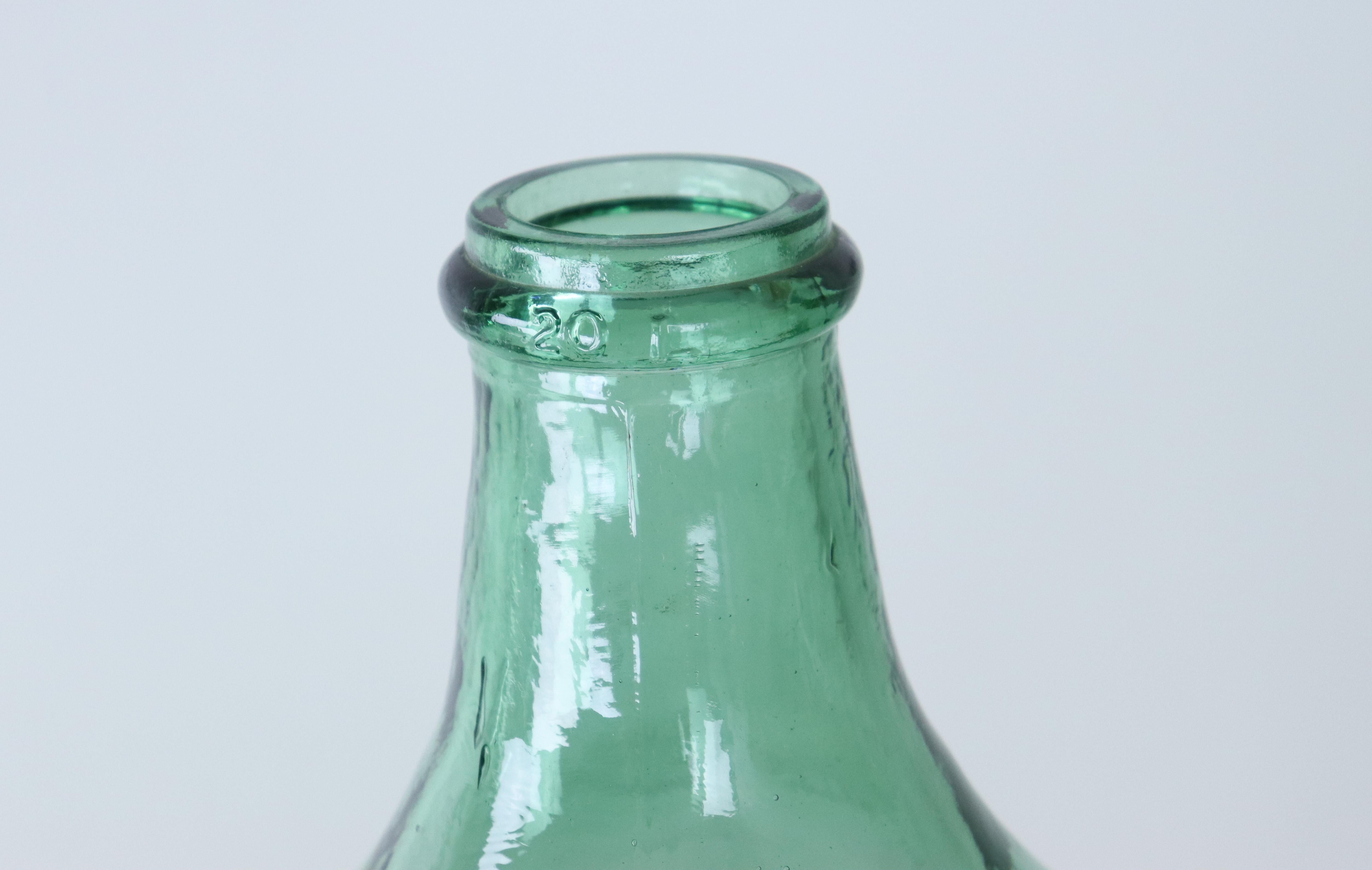 Contemporary Two French Green Glass Demijohn Bottles For Sale