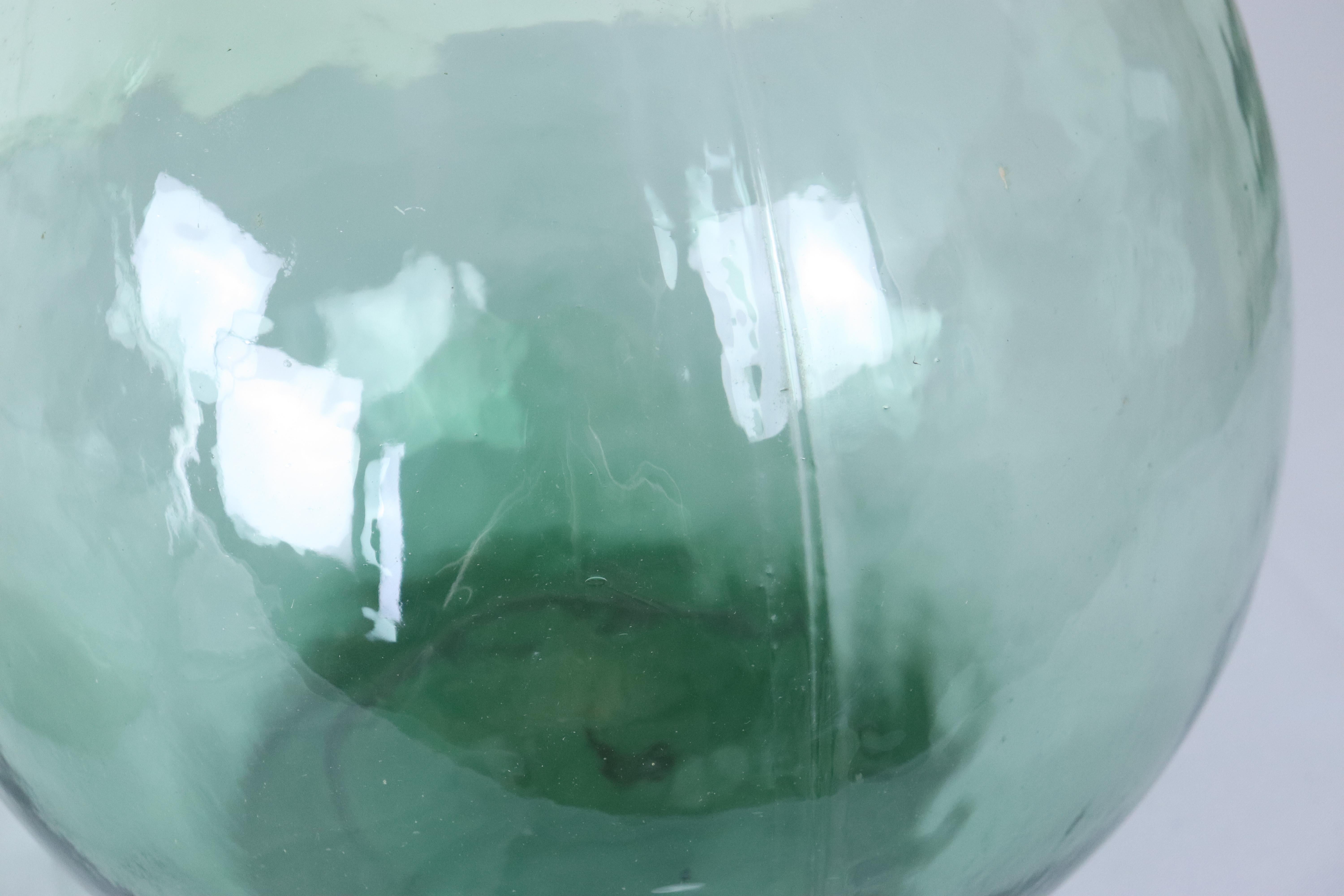Two French Green Glass Demijohn Bottles For Sale 2