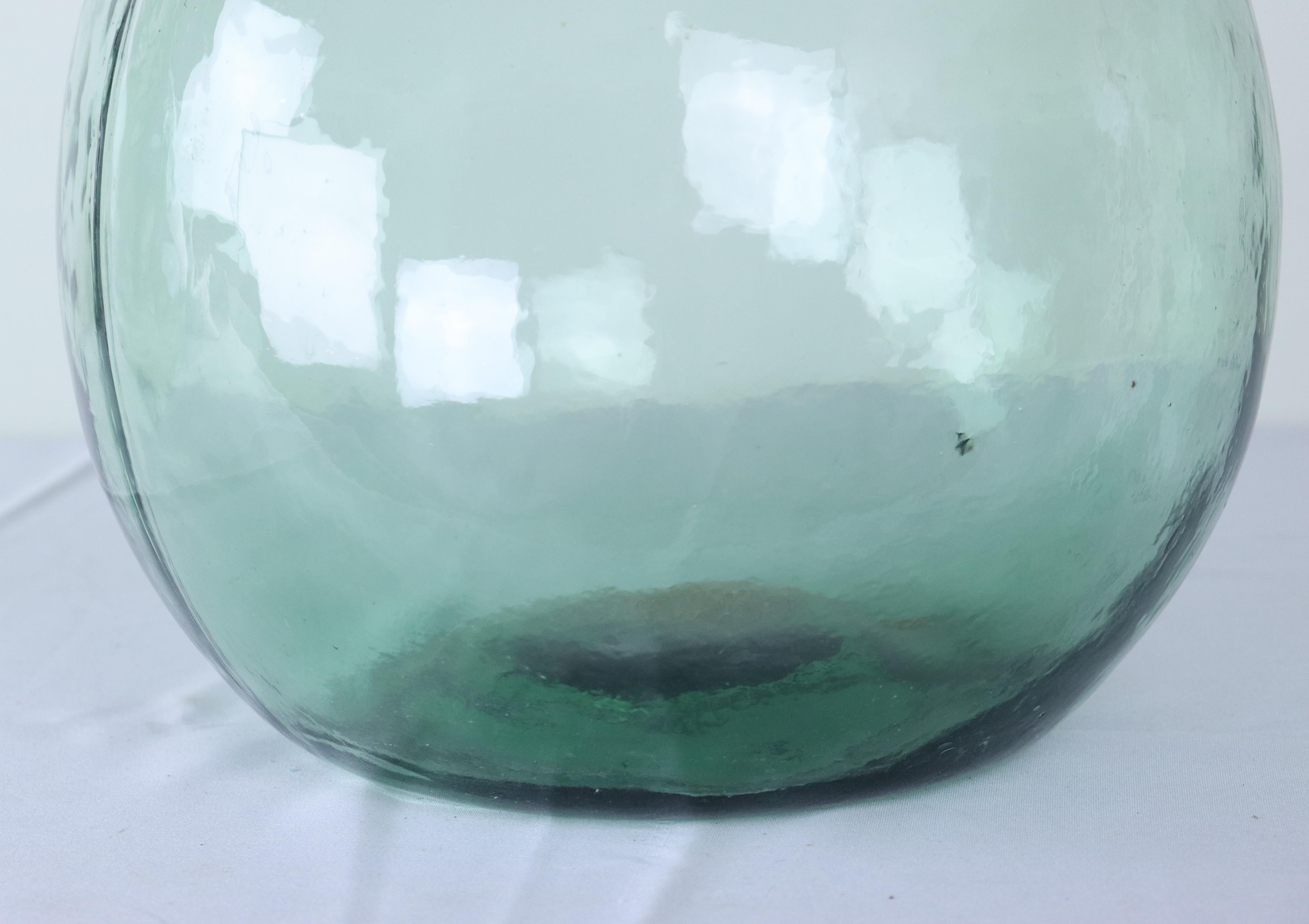 Two French Green Glass Demijohn Bottles For Sale 3
