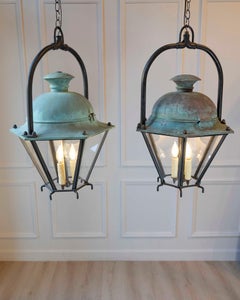 Two French Hexagonal Copper Lantern with Domed Top