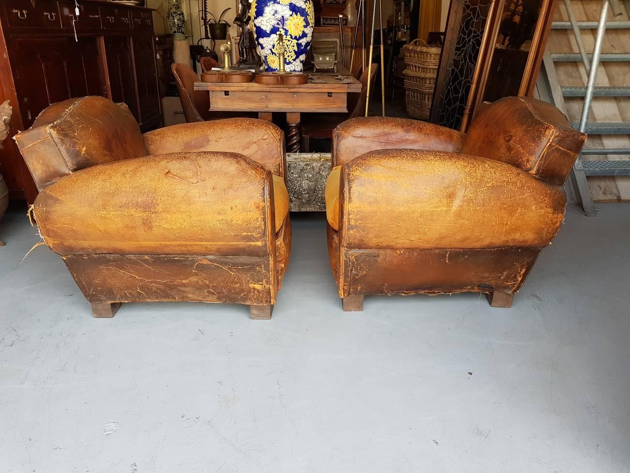 Two French Leather Club Chairs from the 1930s 1