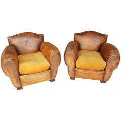 Two French Leather Club Chairs from the 1930s