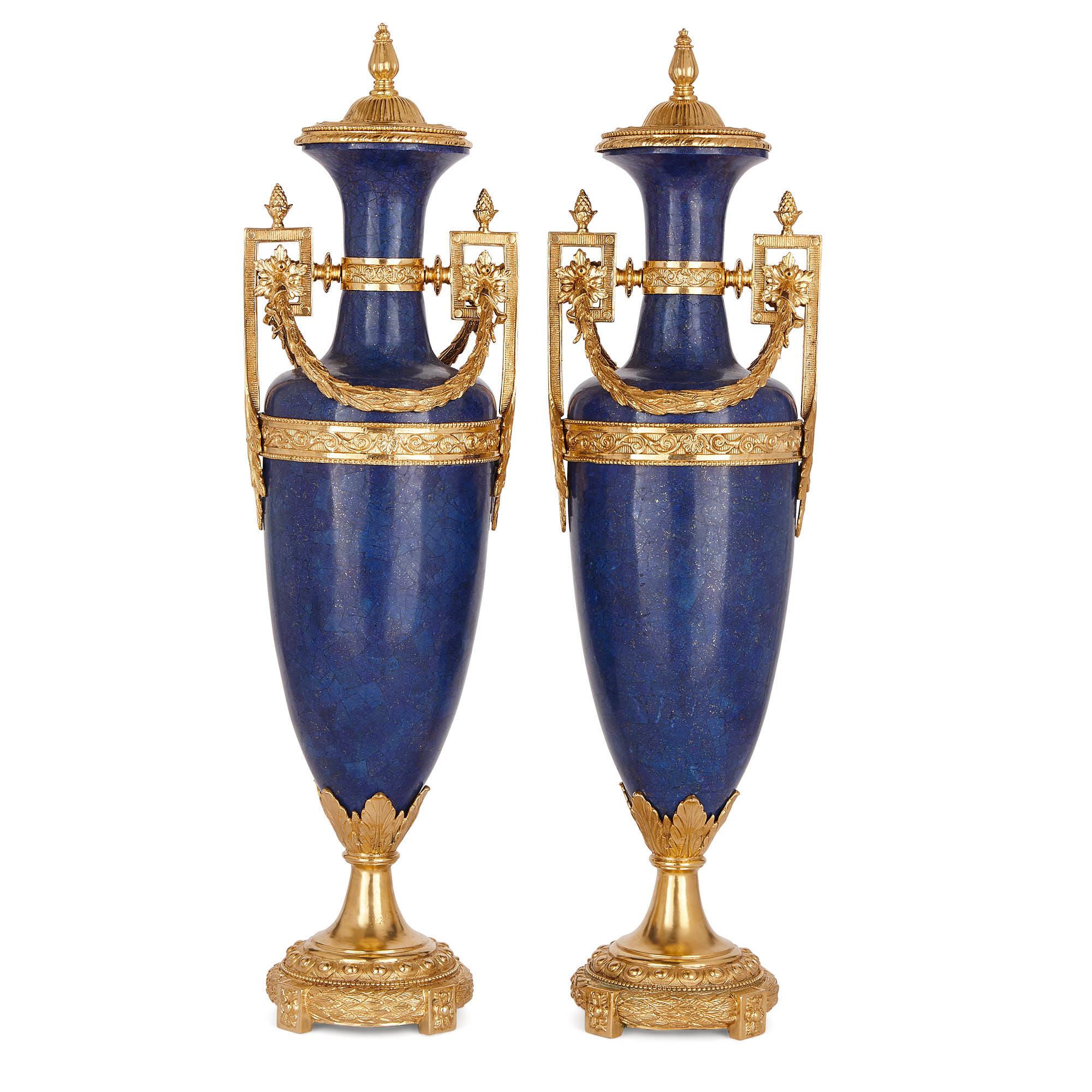 With their refined, neoclassical overall form and ornament, these vases are clearly inspired by the style of decorative arts produced in France during the reign of Louis XVI (1774-1792). Partly in a reaction against the excesses of the Rococo, the