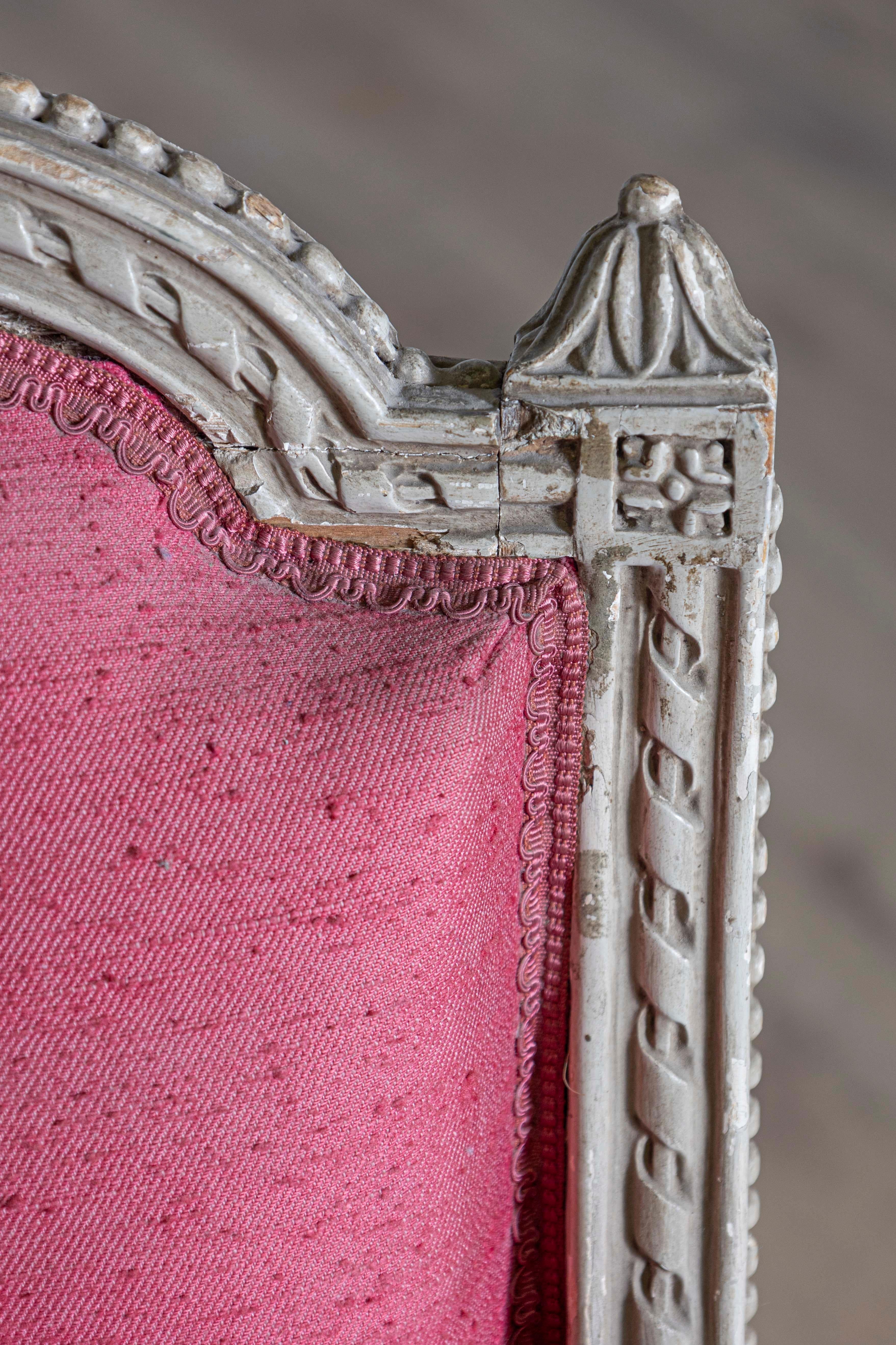 Two French Louis XVI Style Painted Armchairs with Richly Carved Décor, Sold Each For Sale 5