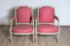 Two French Louis XVI Style Painted Armchairs with Richly Carved Décor, Sold Each