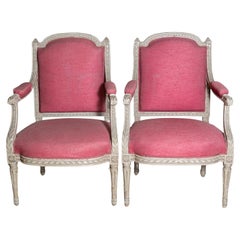 Two French Louis XVI Style Painted Armchairs with Richly Carved Décor, Sold Each