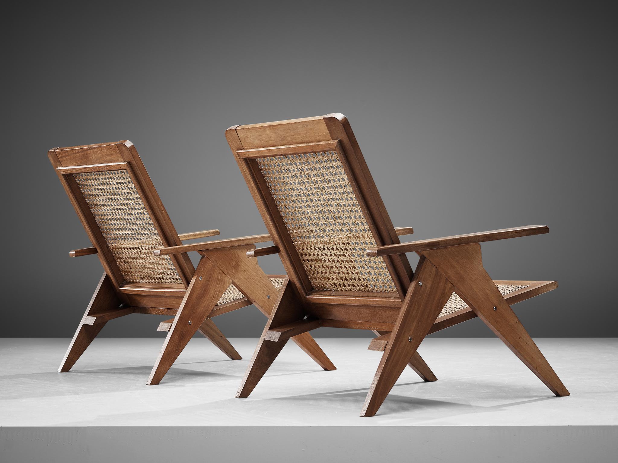 French Lounge Chairs in Cane and Mahogany In Good Condition In Waalwijk, NL