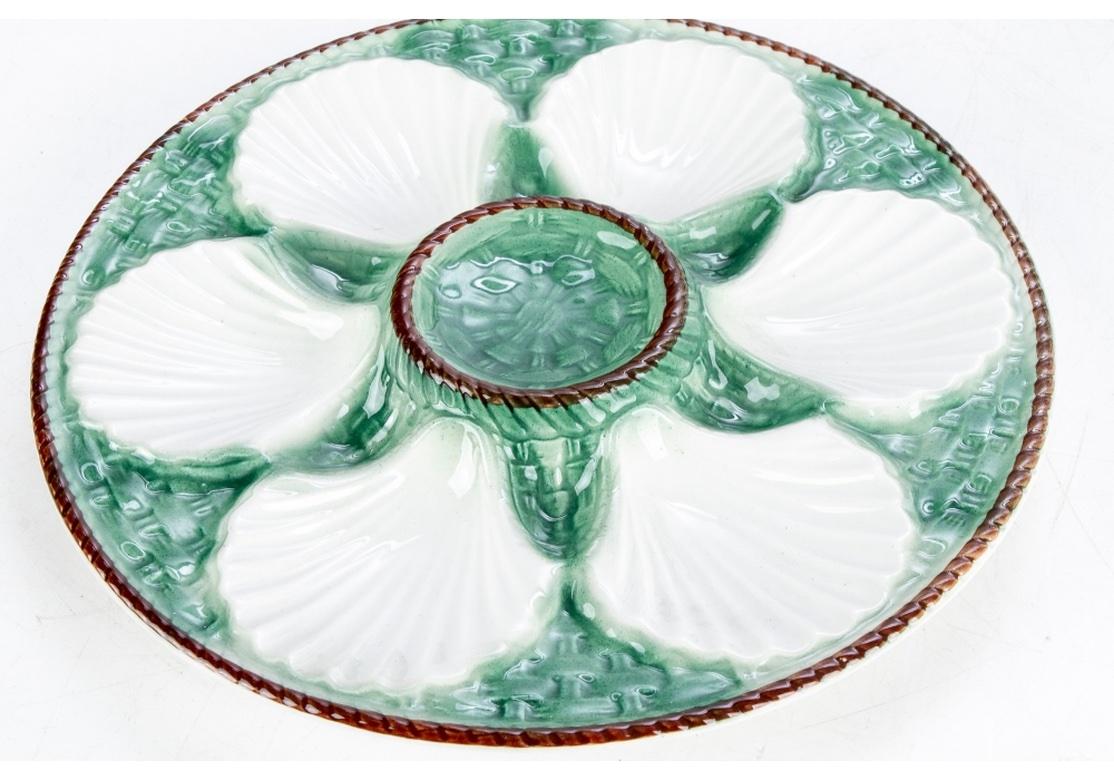 Glazed Two French Majoiica Oyster Plates & Water Lily Majolica Plate For Sale