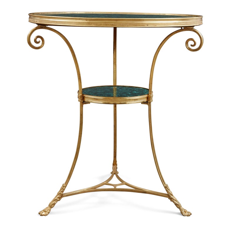 Two French Malachite and Gilt Bronze Circular Side Tables In Good Condition For Sale In London, GB