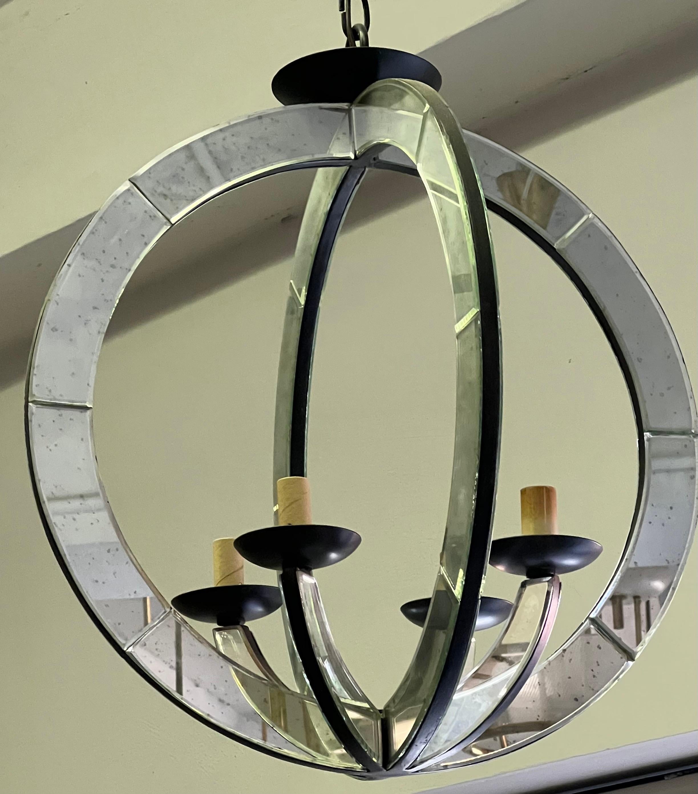 Hand-Crafted Two French Mid-Century Modern Style Astrolabe Mirrored Pendants / Chandeliers For Sale