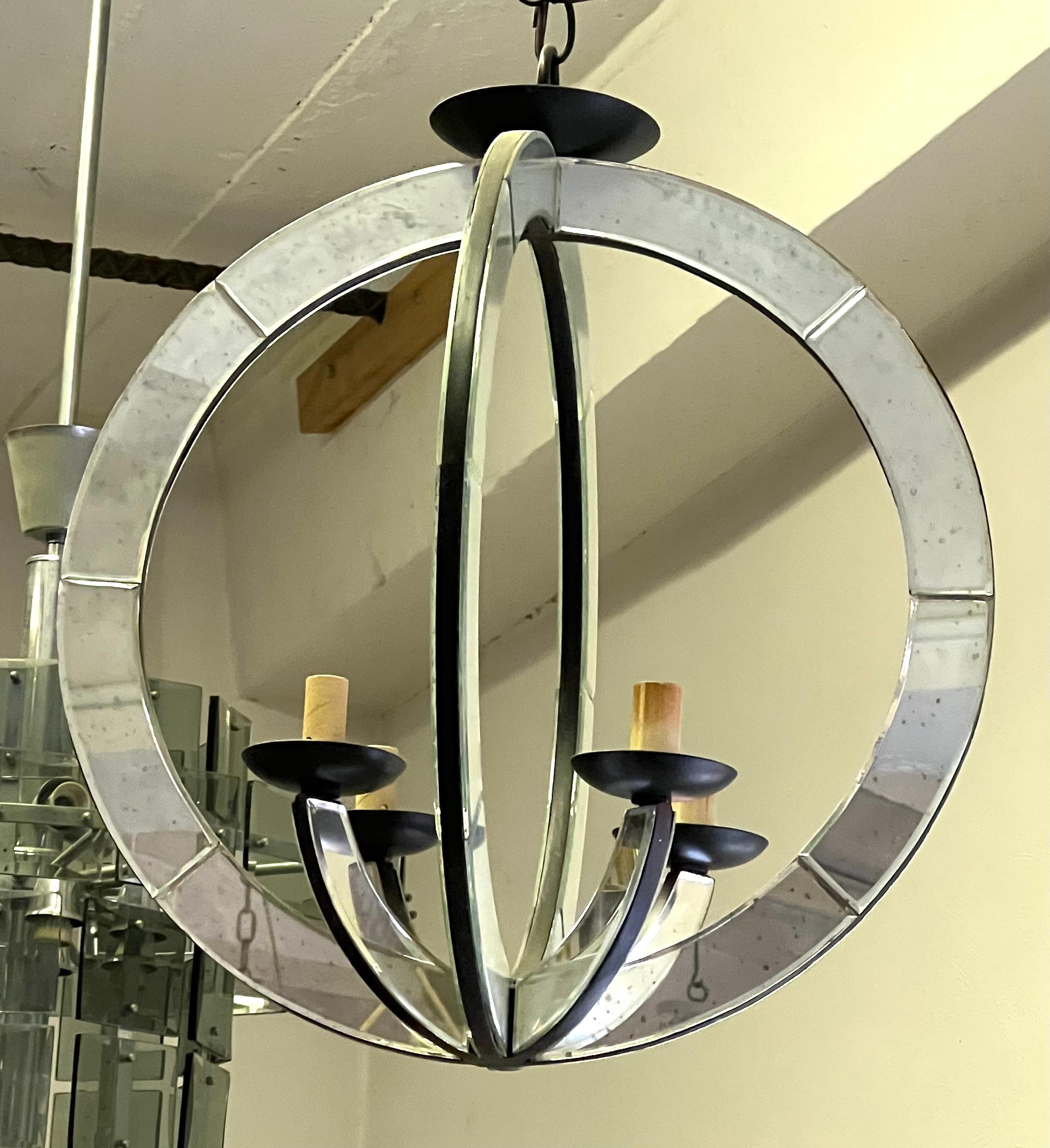 20th Century Two French Mid-Century Modern Style Astrolabe Mirrored Pendants / Chandeliers For Sale