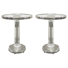 Two French Mid-Century Modern Style Solid Crystal & Nickel Side Tables, Baccarat