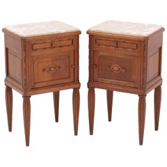 Two French Oak Art Deco Nightstands or Bedside Tables, 1930s