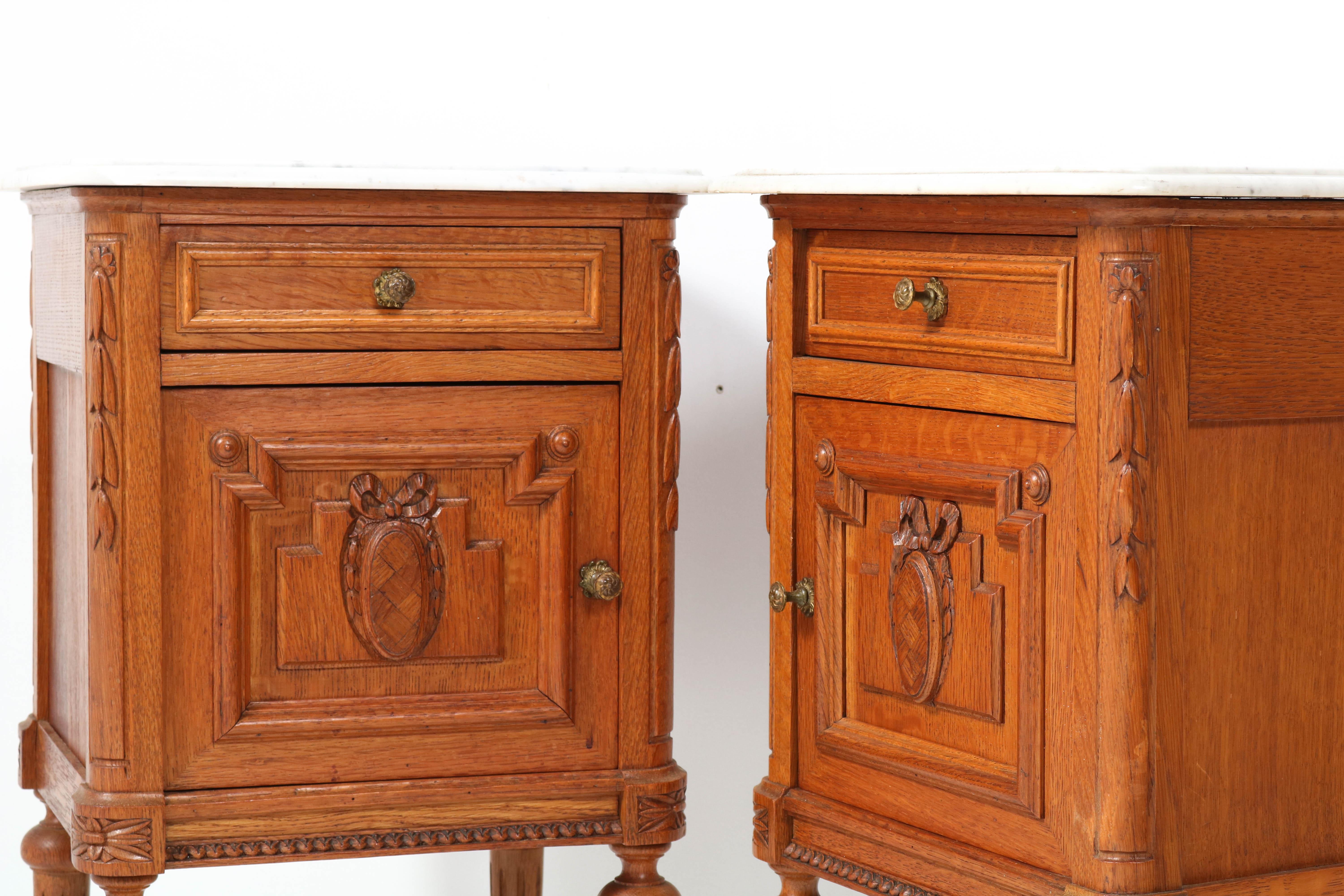 Two French Oak Art Nouveau Nightstands or Bedside Tables, 1900s 5