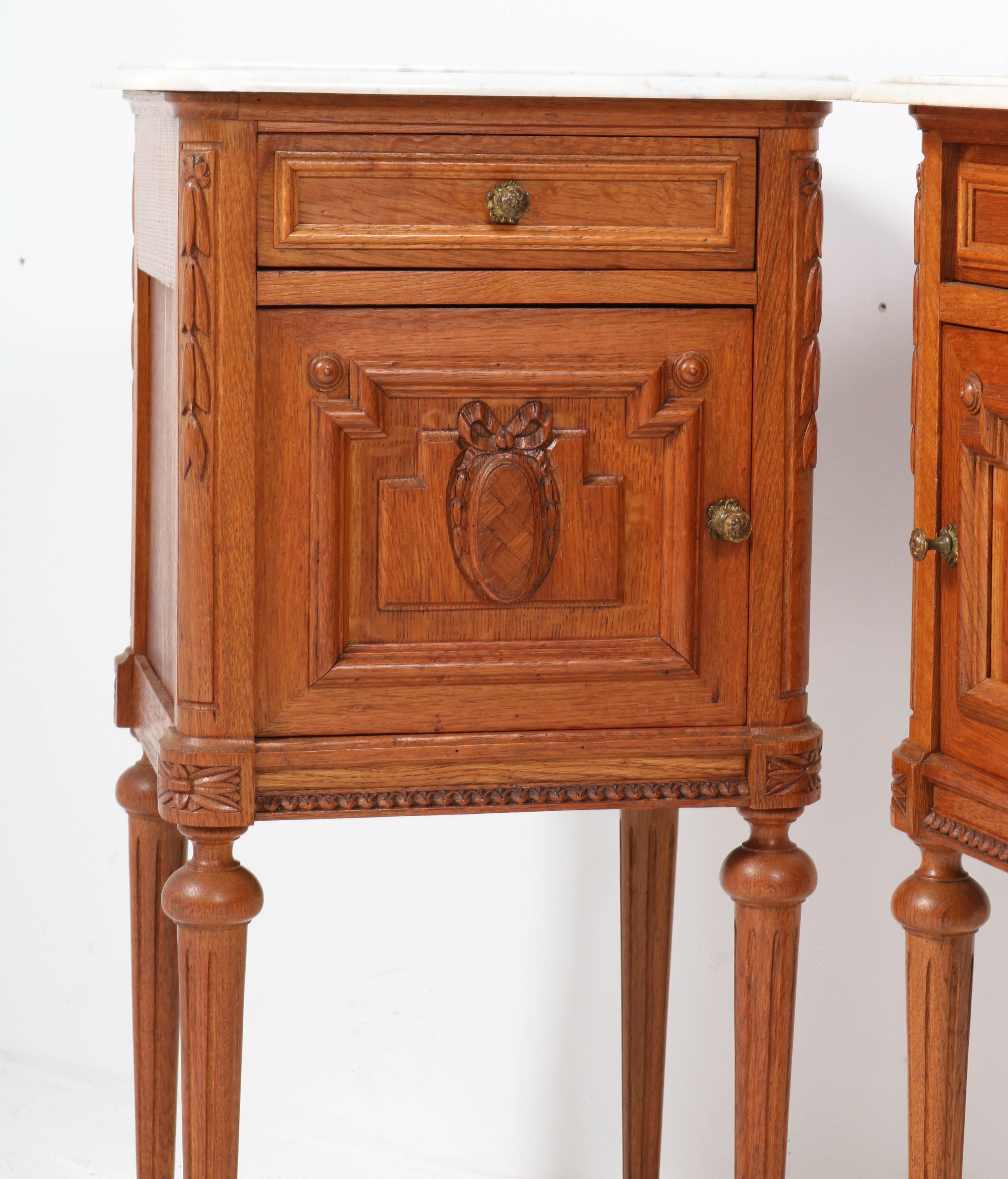 Two French Oak Art Nouveau Nightstands or Bedside Tables, 1900s 6