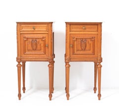 Two French Oak Art Nouveau Nightstands or Bedside Tables, 1900s