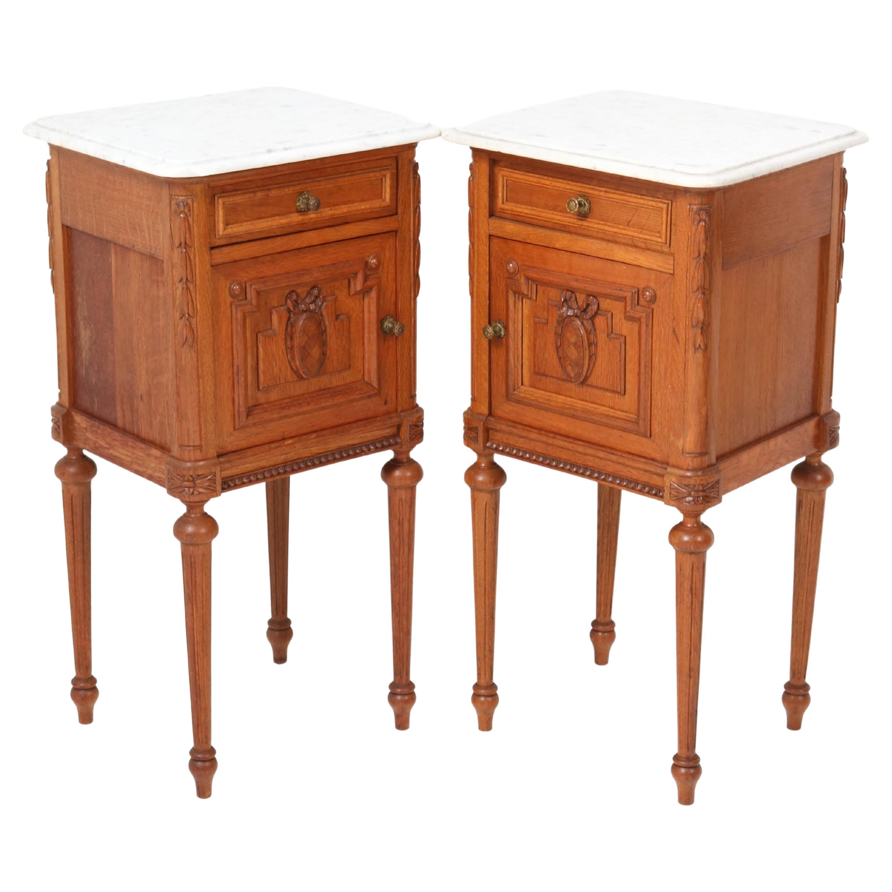 Two French Oak Art Nouveau Nightstands or Bedside Tables, 1900s