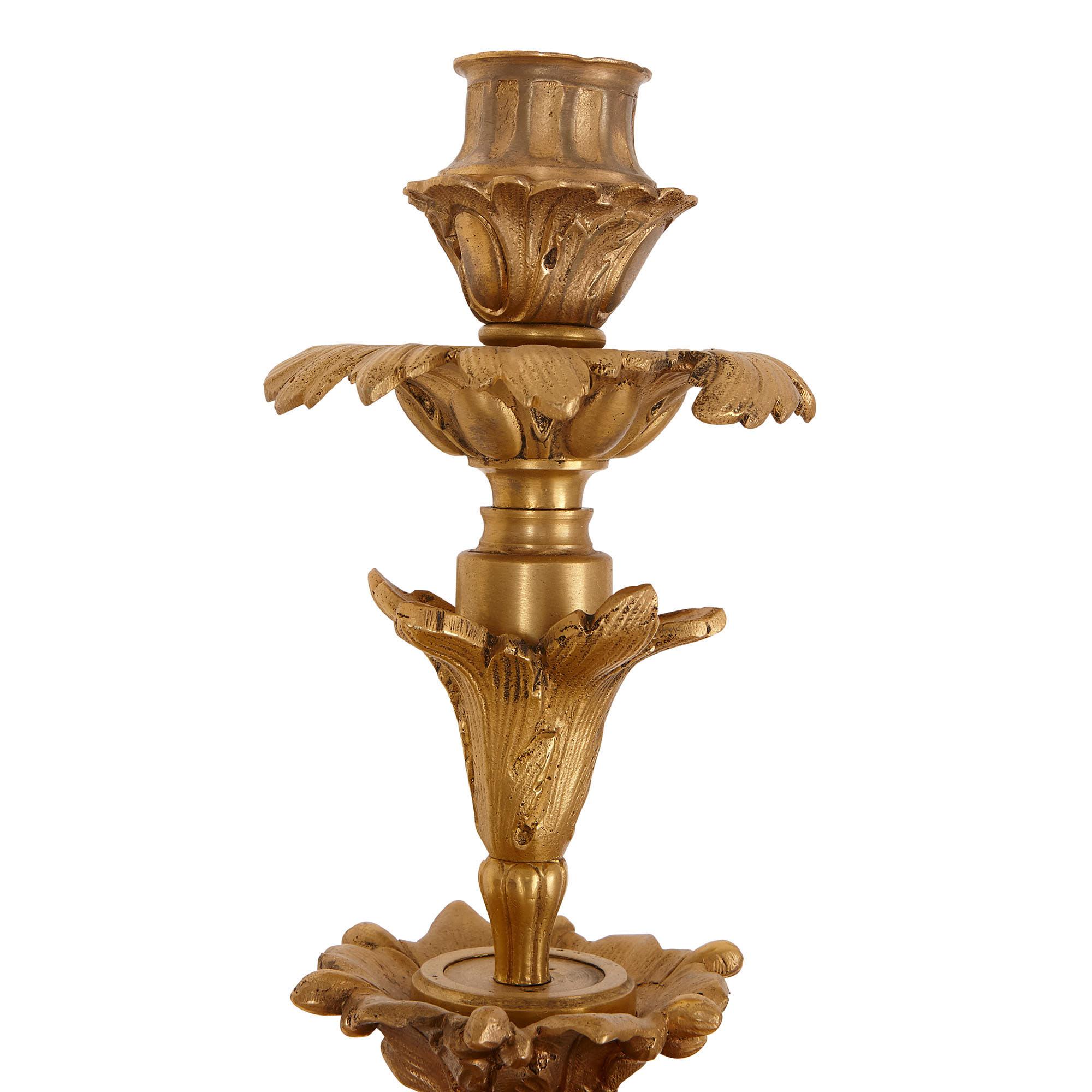 19th Century Two French Rococo Style Gilt Bronze Six-Light Sconces For Sale