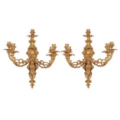 Antique Two French Rococo Style Gilt Bronze Six-Light Sconces