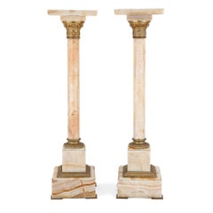 Two French White Onyx and Gilt Bronze Column Pedestals