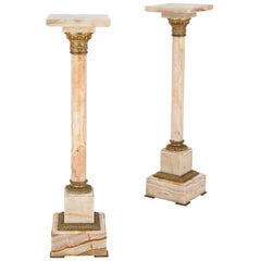 Two French White Onyx and Gilt Bronze Column Pedestals