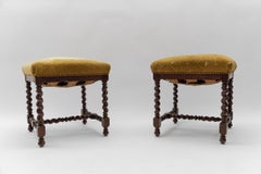 Two French Barley Wood Stools in Louis XIII Style, ca. 1870s