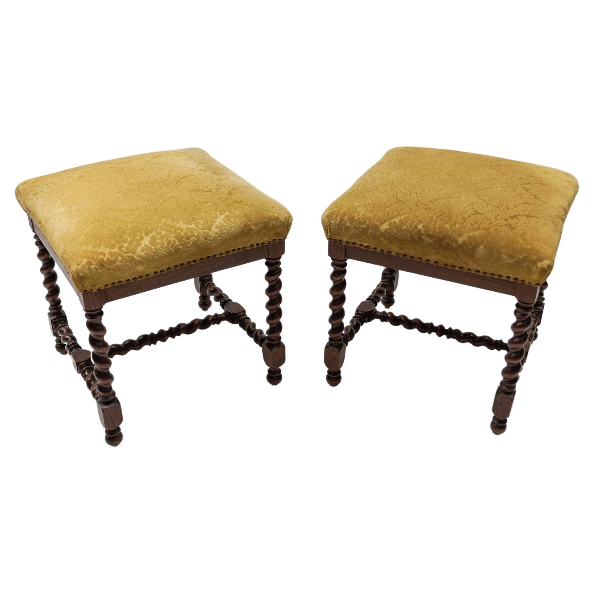 Two French Barley Wood Stools in Louis XIII Style, ca. 1870s