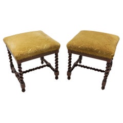 Antique Two French Barley Wood Stools in Louis XIII Style, ca. 1870s