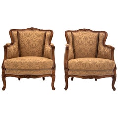 Two French Yellow Bergere Chairs, Restored