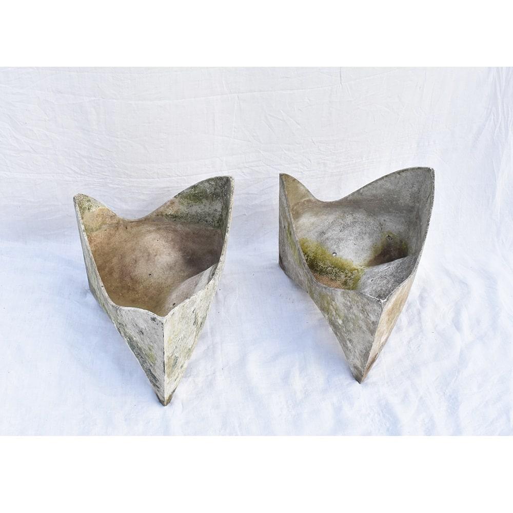 Mid-Century Modern Two Garden Pots, Concrete Planters, 