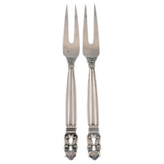 Two Georg Jensen Acorn Cold Meat Forks in Sterling Silver