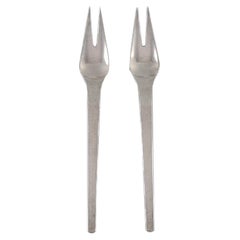 Two Georg Jensen Caravel Cold Meat Forks in Sterling Silver