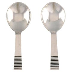 Two Georg Jensen Parallel / Relief Jam Spoons in Sterling Silver, 1930s