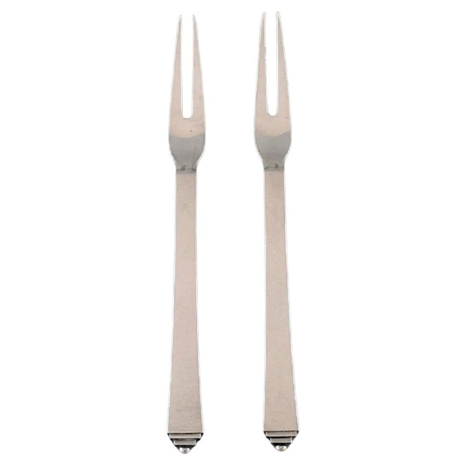 Two Georg Jensen Pyramid Cold Meat Forks in Sterling Silver, 1930s For Sale