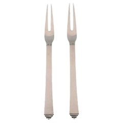 Vintage Two Georg Jensen Pyramid Cold Meat Forks in Sterling Silver, 1930s