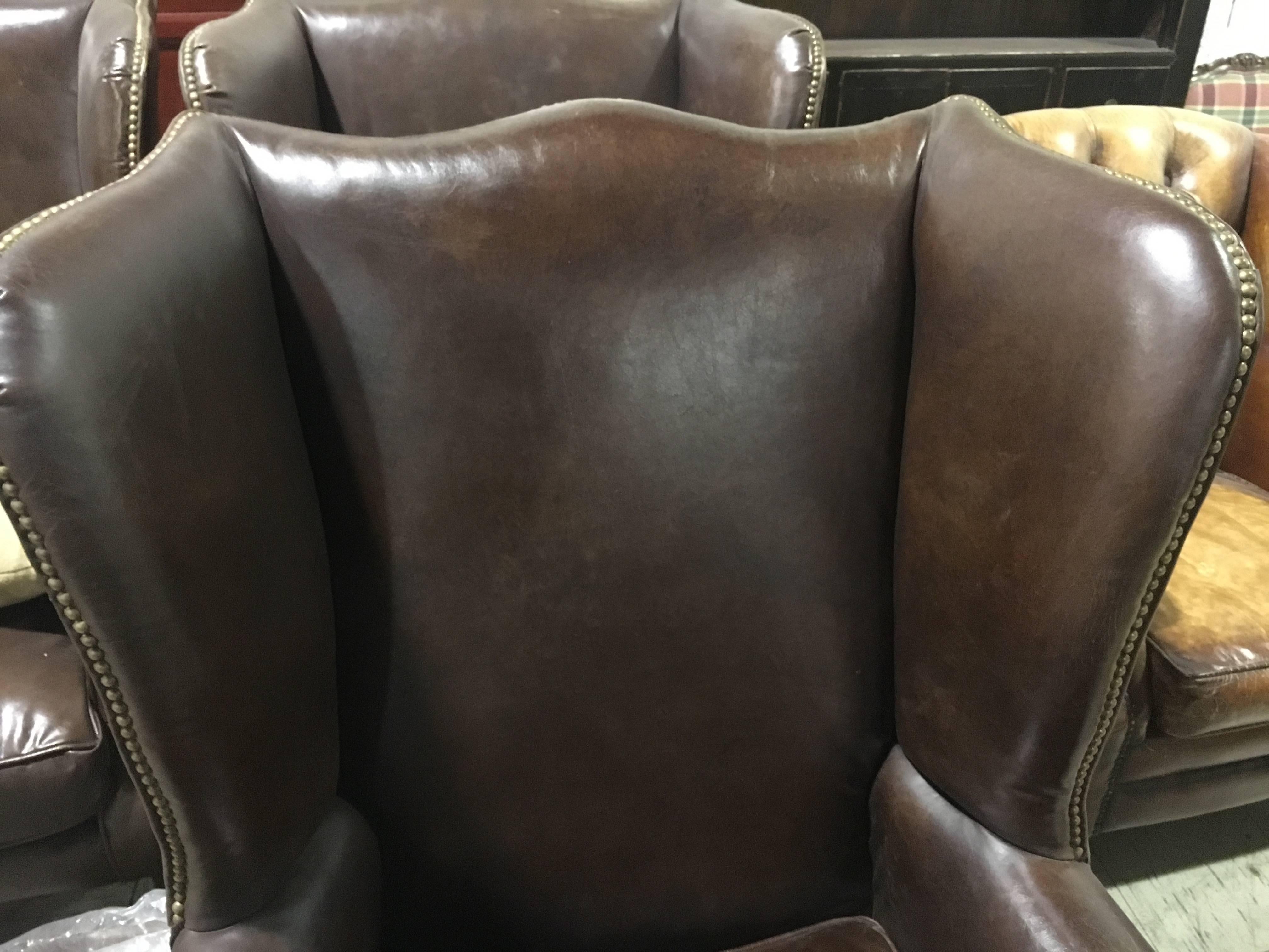 Two George III Style Wingback Chairs with Distressed Leather Priced Per Chair 3