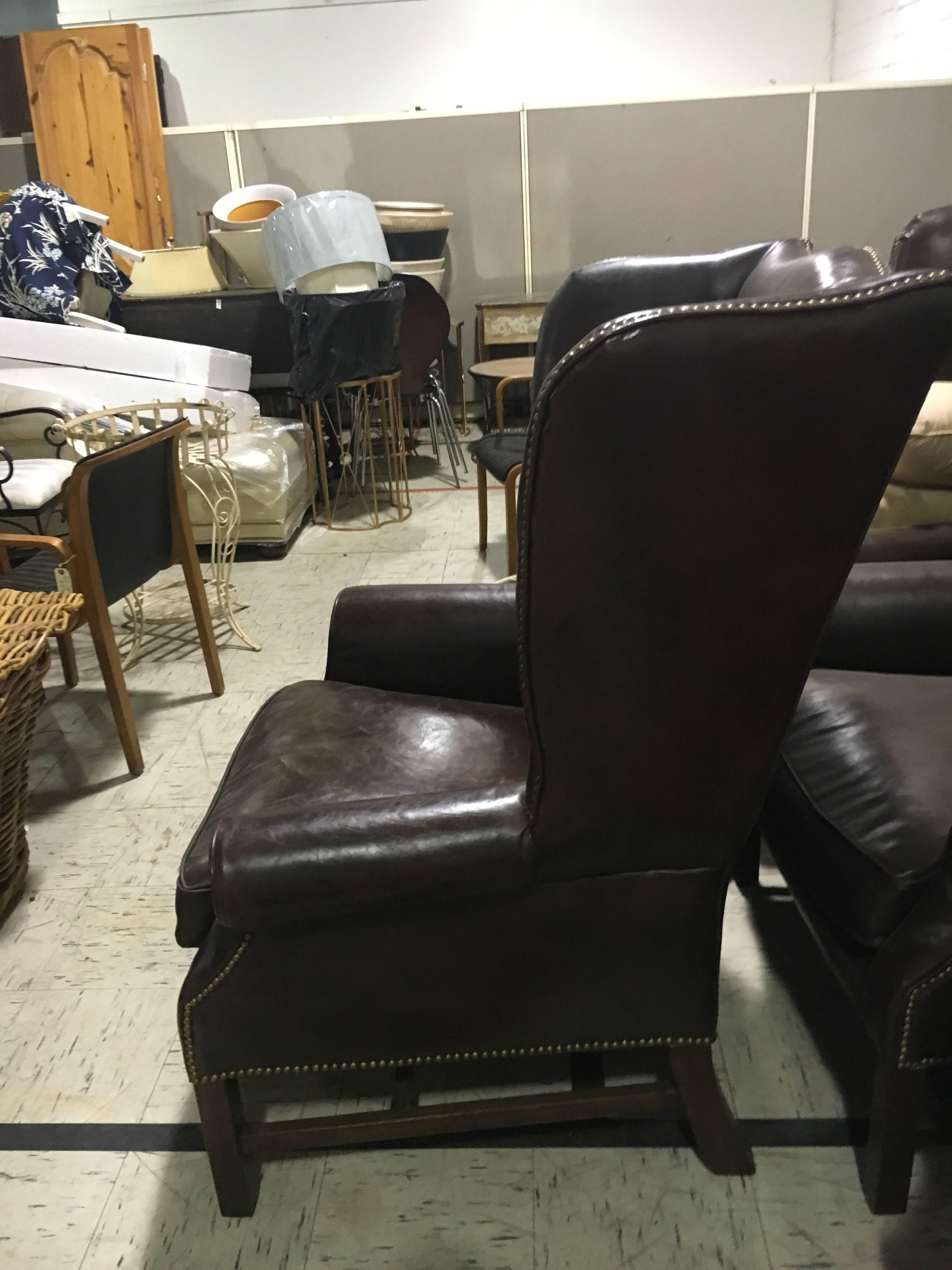 Two George III Style Wingback Chairs with Distressed Leather Priced Per Chair 1
