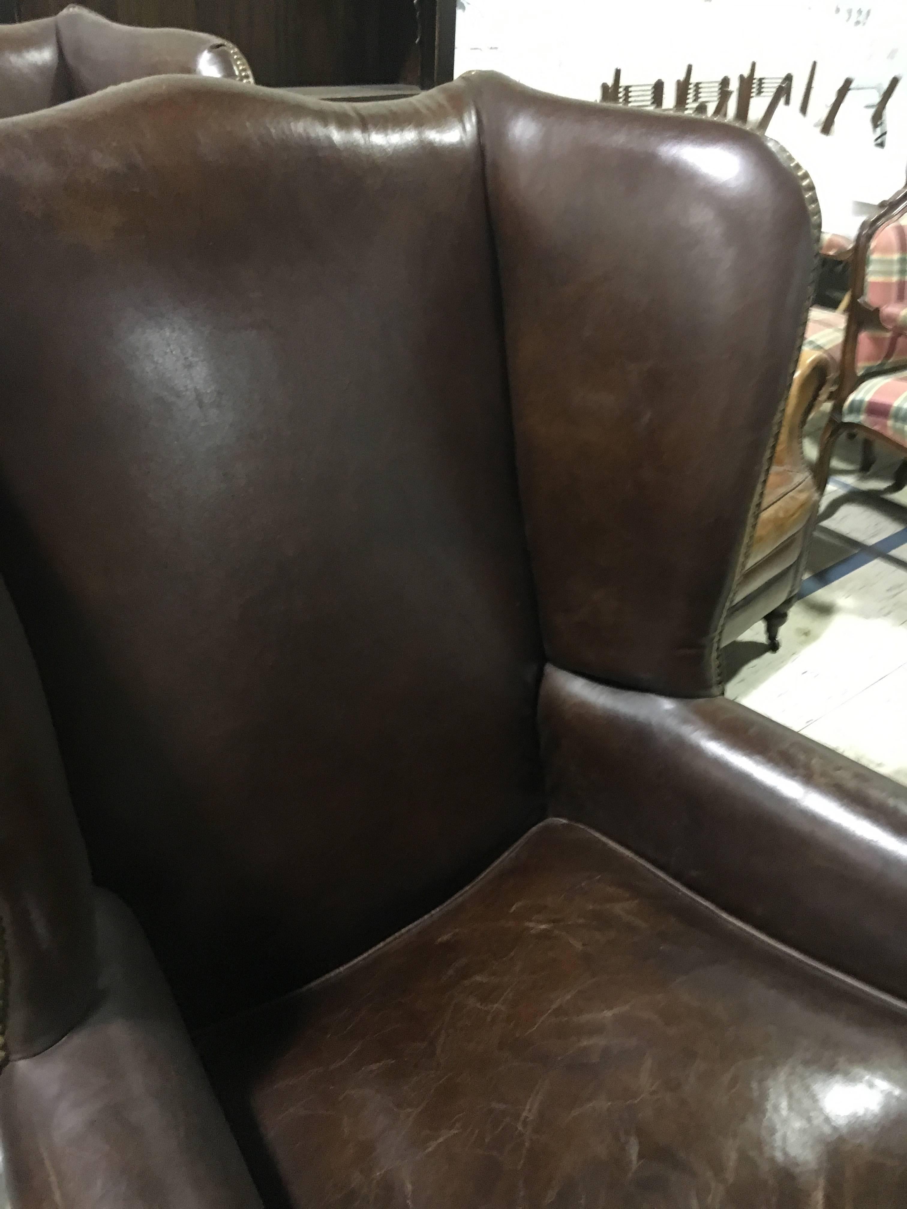 Two George III Style Wingback Chairs with Distressed Leather Priced Per Chair 2