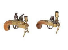 Two Georgian Brass And Iron Flintlock Pistol Form Tinder Lighters