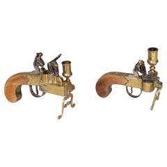 Two Georgian Brass And Iron Flintlock Pistol Form Tinder Lighters