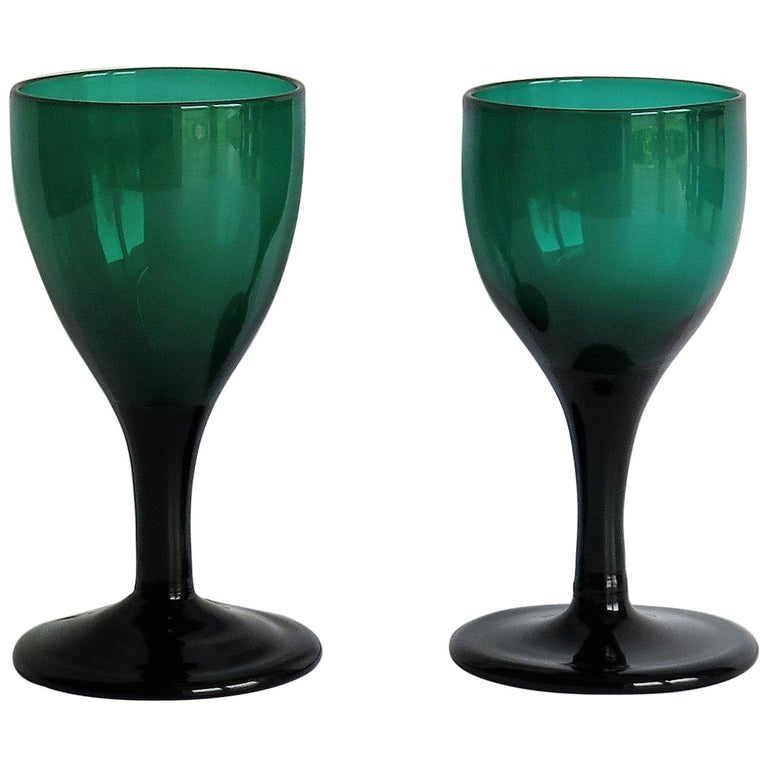 green stemmed german wine glasses 6 Alsatian wine glasses with green stems main image 1