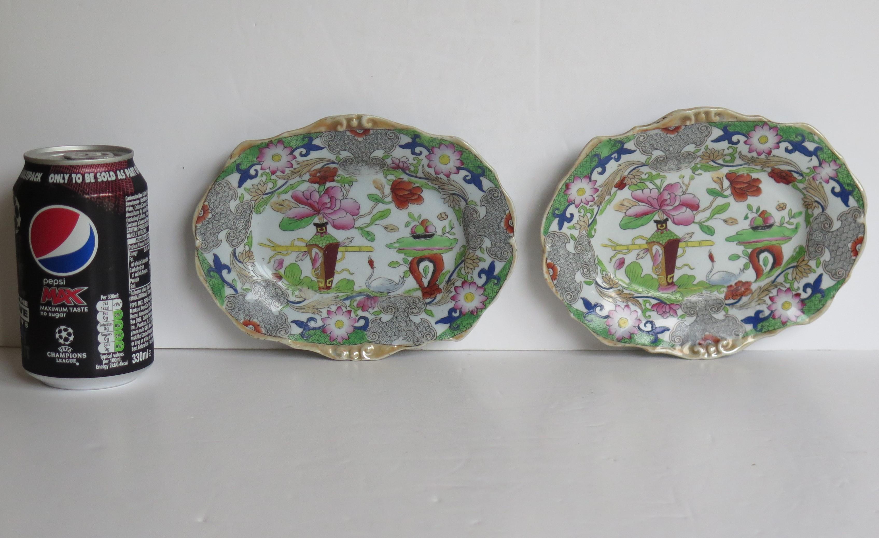 Two Georgian Mason's Ironstone Oval Dishes Table & Flower Pot Pattern, Ca 1818 11