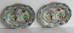 Two Georgian Mason's Ironstone Oval Dishes Table & Flower Pot Pattern, Ca 1818
