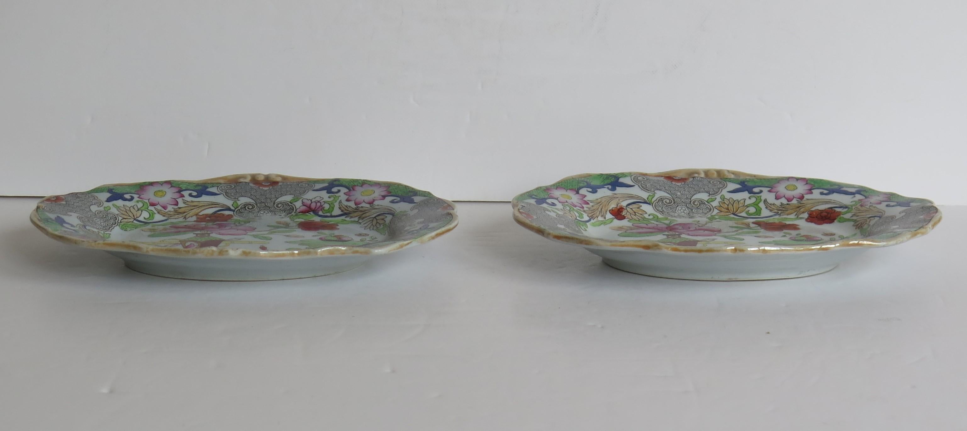 Hand-Painted Two Georgian Mason's Ironstone Oval Dishes Table & Flower Pot Pattern, Ca 1818