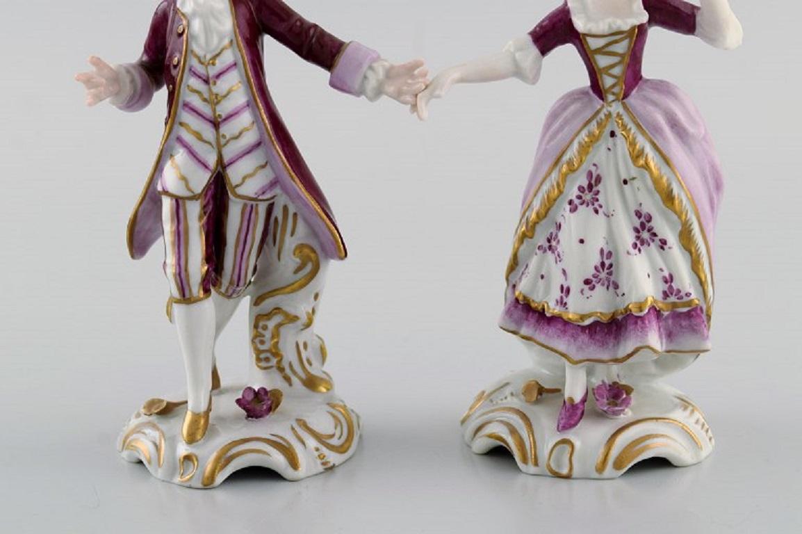 Hand-Painted Two German Antique Porcelain Figurines, Rococo Couple, 19th Century For Sale