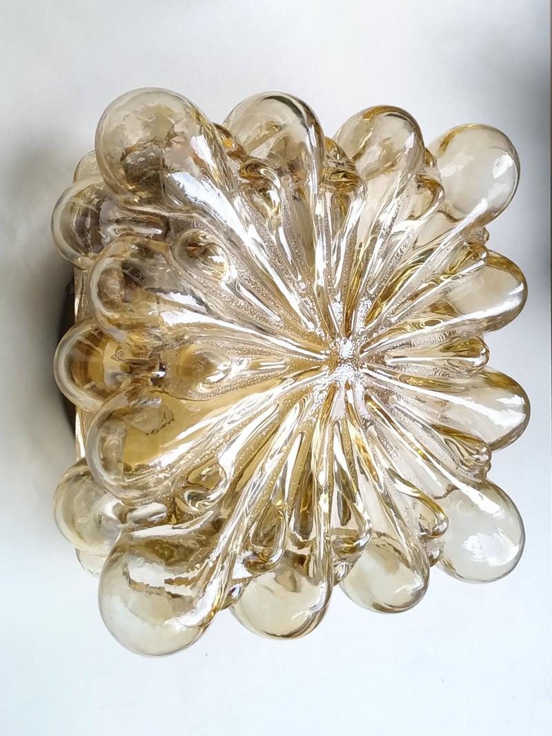 Mid-Century Modern One of Two German Vintage Amber Glass Ceiling or Wall Lights Flushmounts, 1960s For Sale