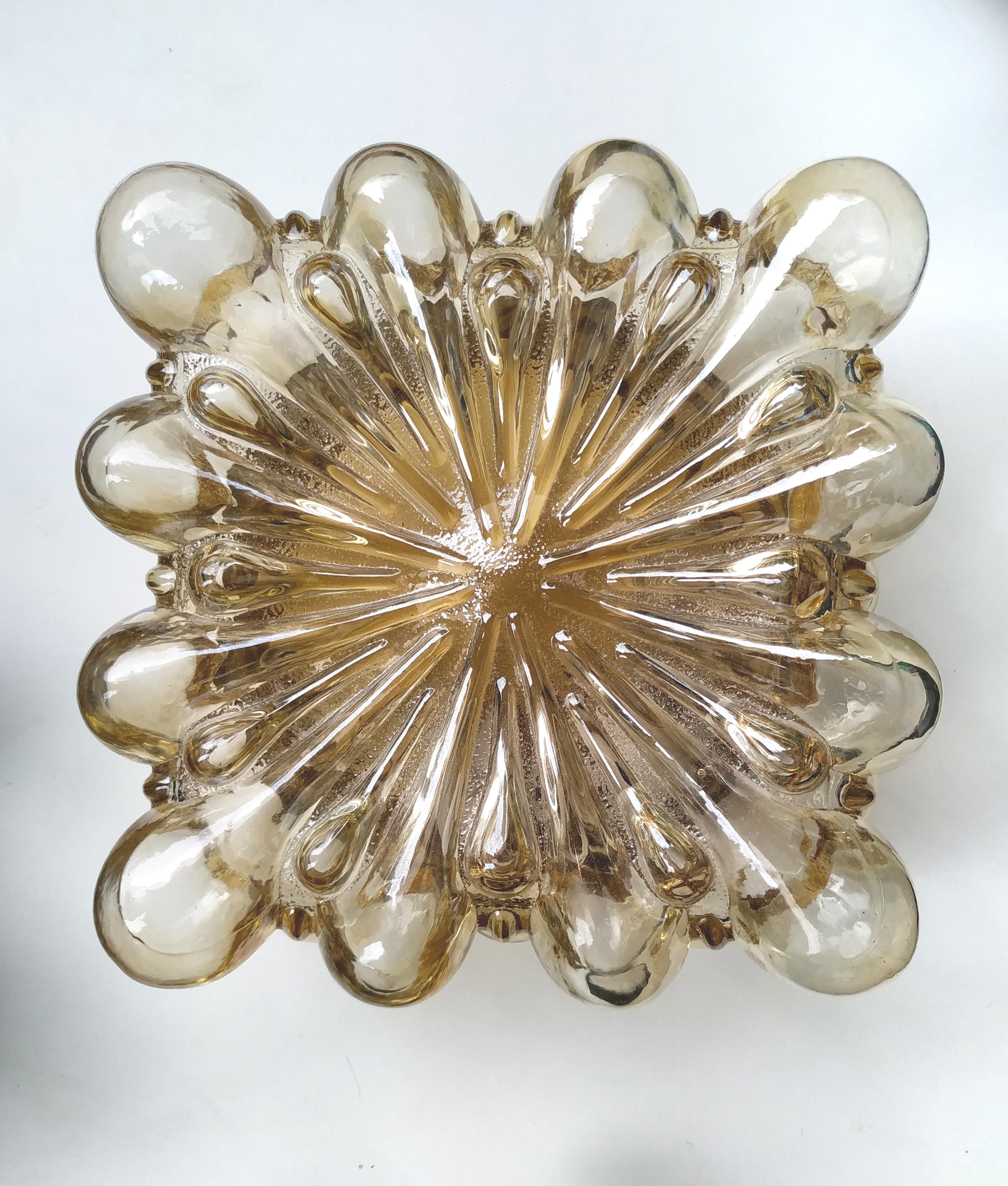 Mid-20th Century Two German Vintage Amber Glass Ceiling or Wall Lights Flushmounts, 1960s For Sale