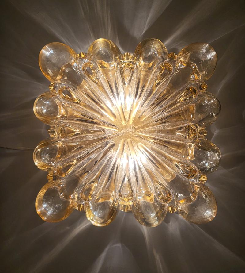 Mid-20th Century One of Two German Vintage Amber Glass Ceiling or Wall Lights Flushmounts, 1960s For Sale