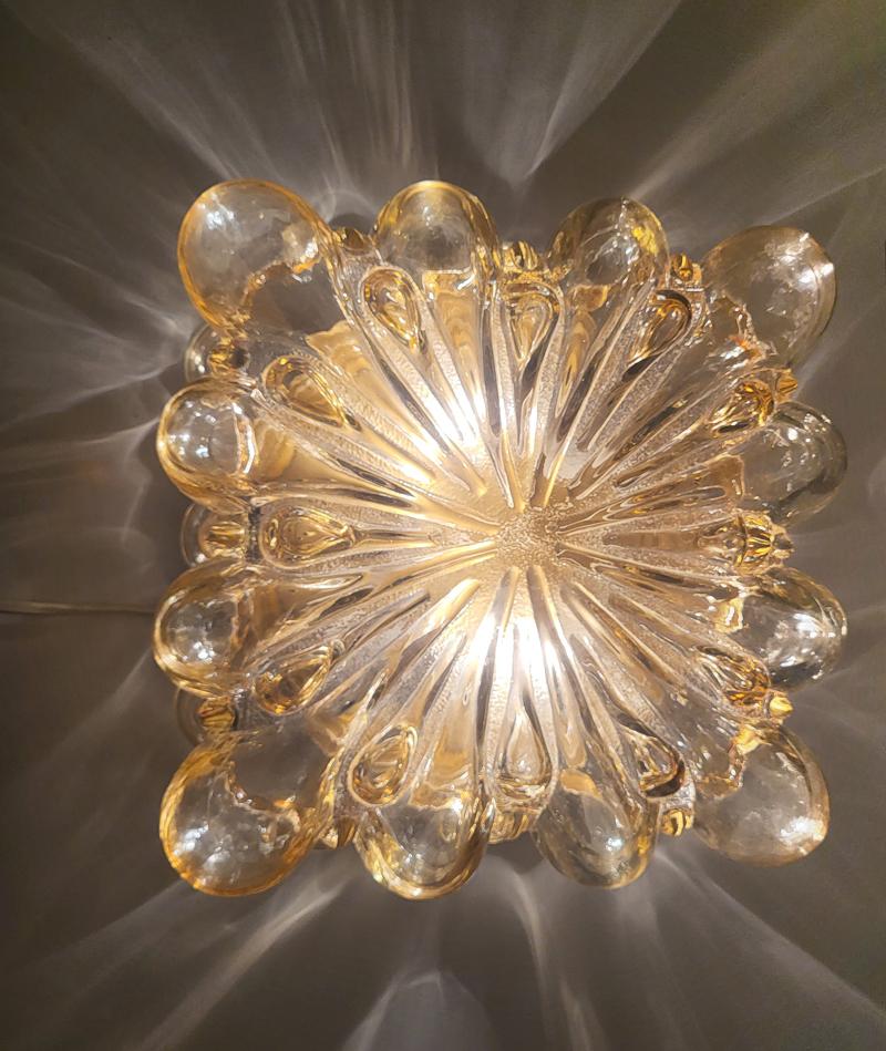 One of Two German Vintage Amber Glass Ceiling or Wall Lights Flushmounts, 1960s For Sale 2