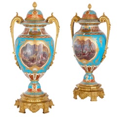 Two Gilt Bronze-Mounted Porcelain Vases with Hunting Paintings